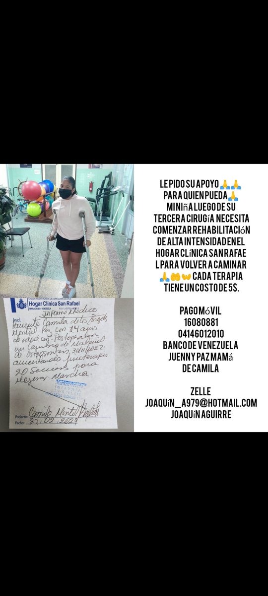 Les pido su colaboración RT para que mi niña pueda continuar sus ciclo de terapias en el Hogar Clínica San Rafael de Maracaibo. 
Por favor quién pueda muchas gracias!