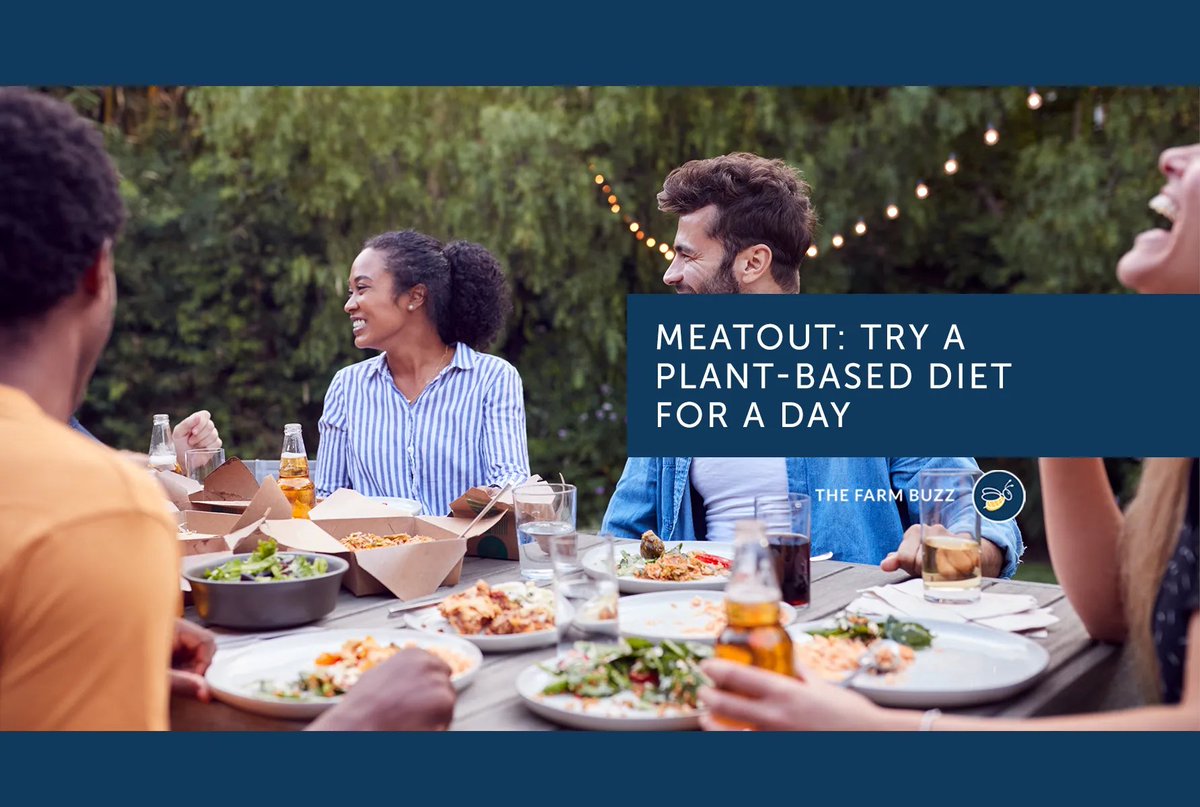 FARMUSA's tweet photo. Happy #Meatout Day! Try a Plant-Based Diet for a Day | THE FARM BUZZ https://t.co/aQlAX8ycG8 #MeatoutPlusOne #VeganChallenge https://t.co/VVfjpzFDEg https://t.co/xeUsU1DkUG