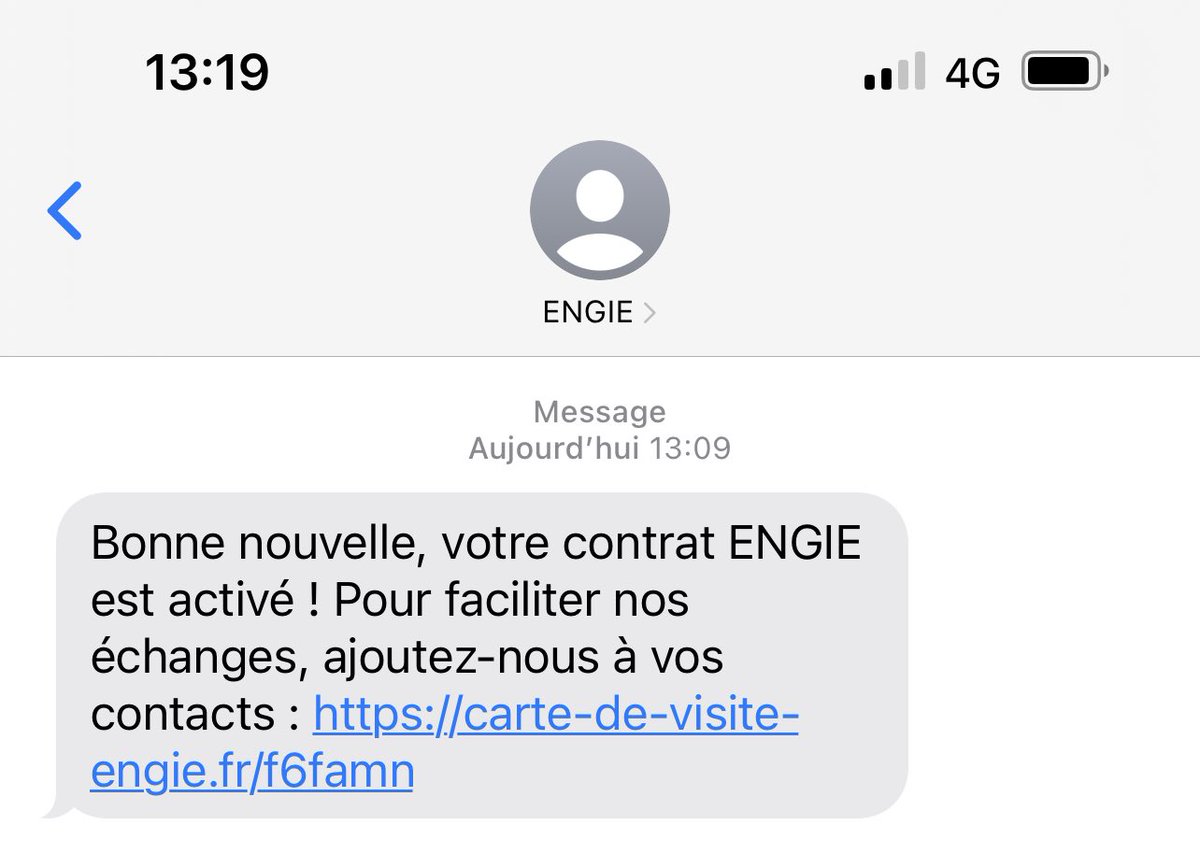 Bonjour ⁦<a href="/ENGIEpartFR/">ENGIE Particuliers</a>⁩ êtes-vous à l’origine de ce message texte ? Le nom de domaine est suspect mais semble être enregistré par ENGIE sur le Whois de l’AFNIC.