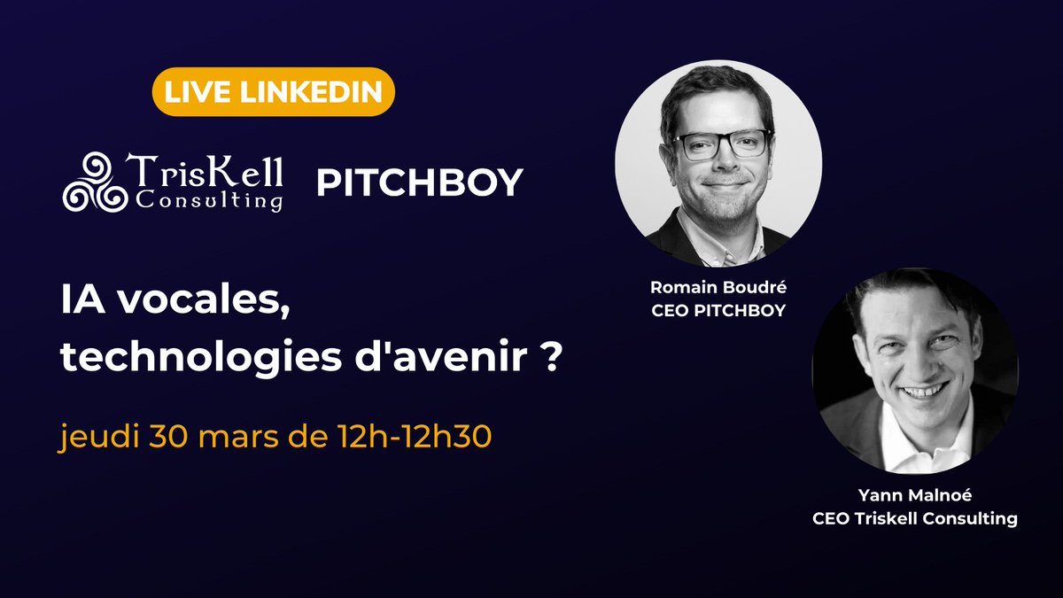 Live à venir sur l"#IA vocale. Rdv le 30 mars linkedin.com/events/triskel…