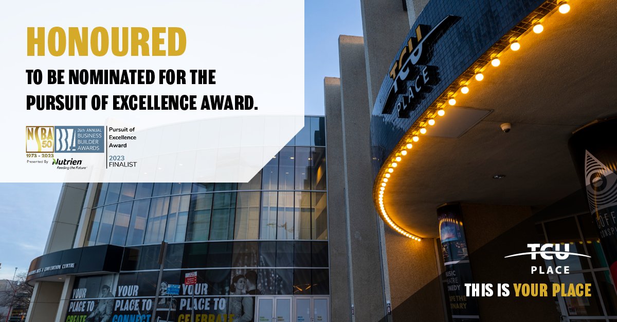 tcu_place's tweet photo. We are honoured to be nominated for the 26th Annual @nsbasask Business Builder Awards - Pursuit of Excellence Award. 🏆
Congratulations to all of this year’s nominees! 🥳
#TCUPlace #ThisIsYourPlace #NSBA #BusinessBuilderAwards #YXE #Saskatoon #SaskatoonBusiness https://t.co/uQ7ClMWIj9