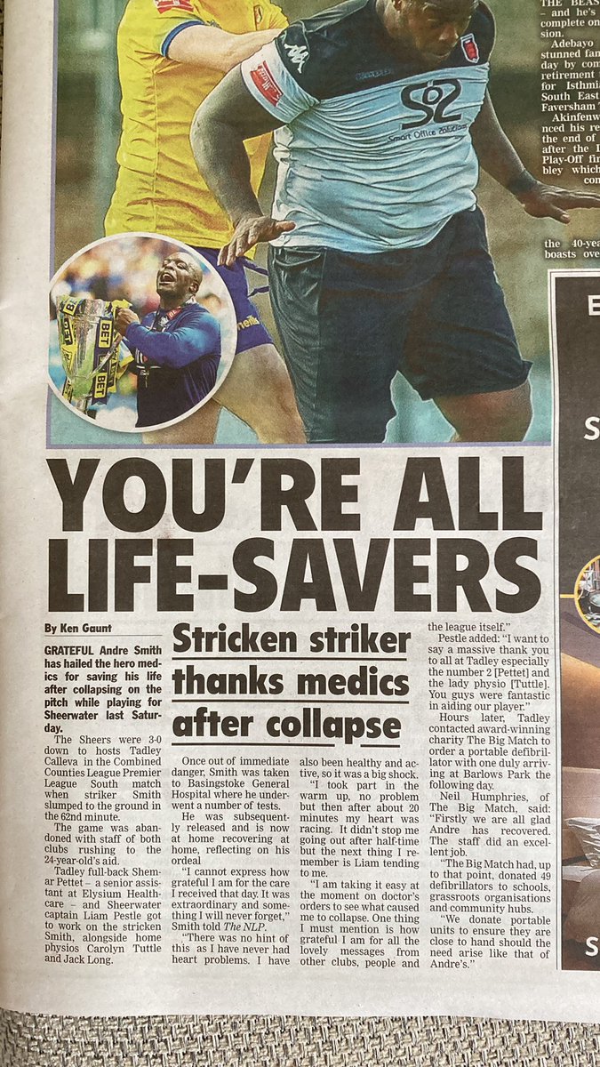 From this weeks Non League Paper on Sheers Andre Smith collapsing at Tadley Calleva on Saturday March 18th