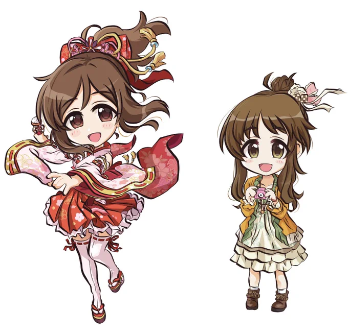 描いたのをそれぞれ組み合わせたら歌鈴ちゃんの衣装を撮影するあーちゃんの図が出来上がります(。-∀-)#2人で繋ぐインディゴ・ベルのダイアリー#道明寺歌鈴 #高森藍子 