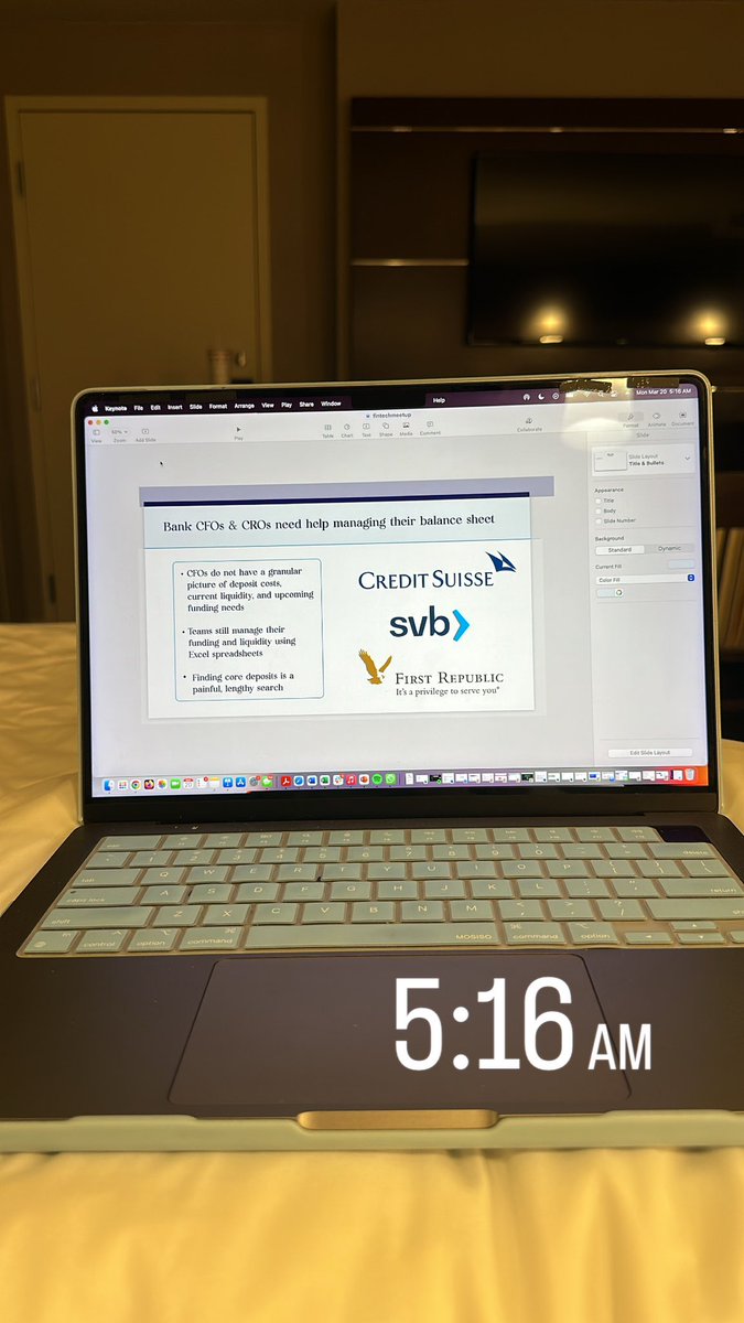 I got up early to create a deck for my pressie tomorrow. I’m going to be talking about our marketplace for core deposits, loans, &amp; CRA credit. We created this platform to help community banks thrive 🌳

Sincerely,
A woman raised in a small town who depended on a community bank👛
