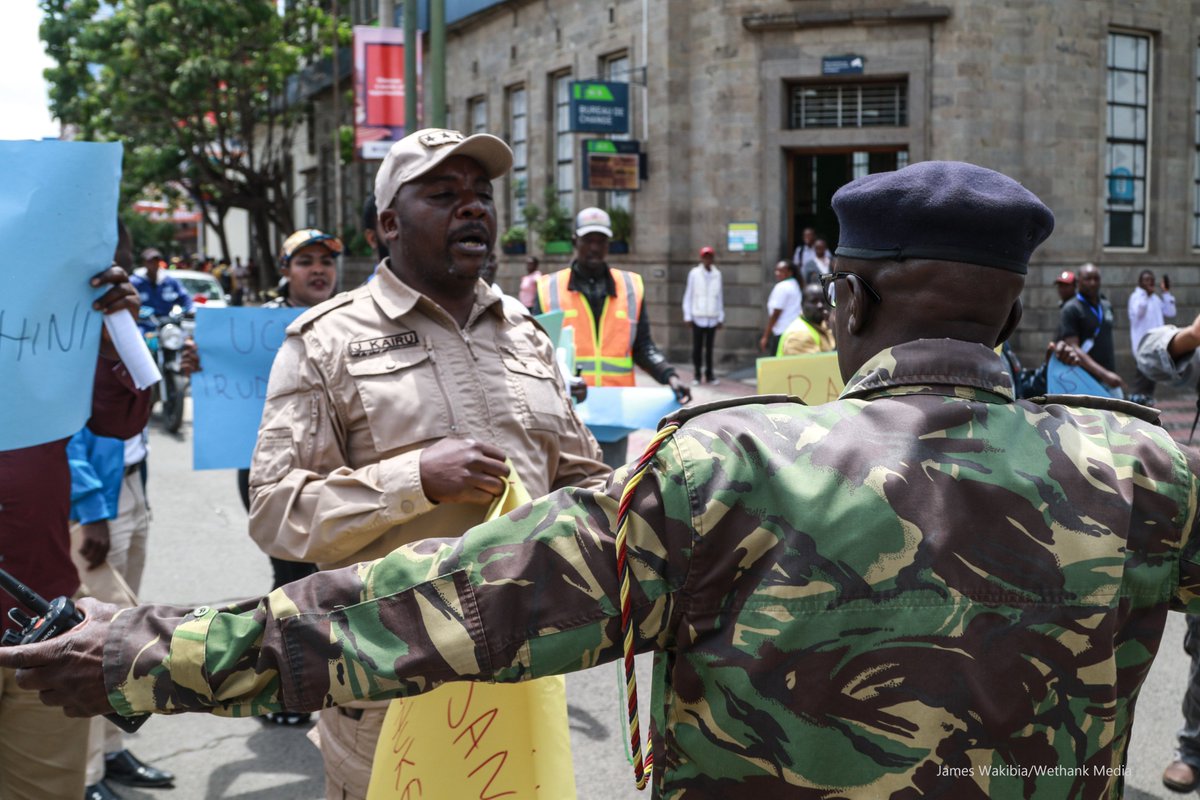 wethankmedia's tweet photo. Nakuru Azimio Chairman and former  @nakurubunge Speaker Hon Joel Kairu being arrested during the anti-government protests in Nakuru.  #Maadamano https://t.co/iRbAu8onjX