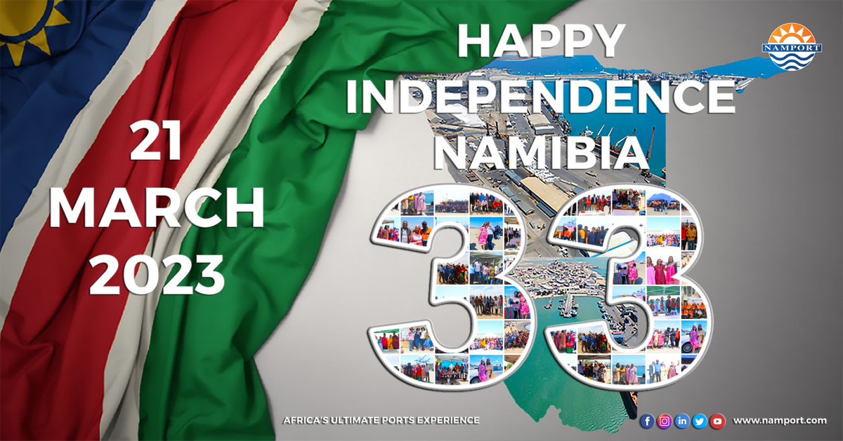 NamibianPorts's tweet photo. Happy 33rd Independence Day Namibia! Let's celebrate our progress and growth, and look forward to a bright future ahead. ๐ #Namibia33 #IndependenceDayNamibia #OneNamibiaOneNation https://t.co/tVAdr6QgTM