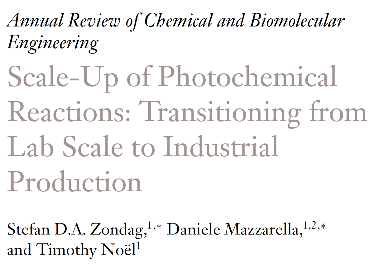 Scaling photochemical transformations is not easy, but it is possible! How? Well, you can check it in this detailed, yet concise overview written by @StZondag and @DMZ_MazDa: annualreviews.org/doi/10.1146/an… #FlowChemistry #photochemistry #photocatalysis #scaleup #review #CSTR #PFR