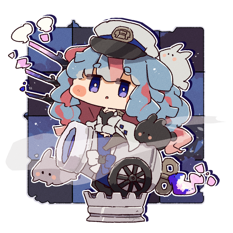 1girl blue hair hat chibi short eyebrows peaked cap thick eyebrows  illustration images