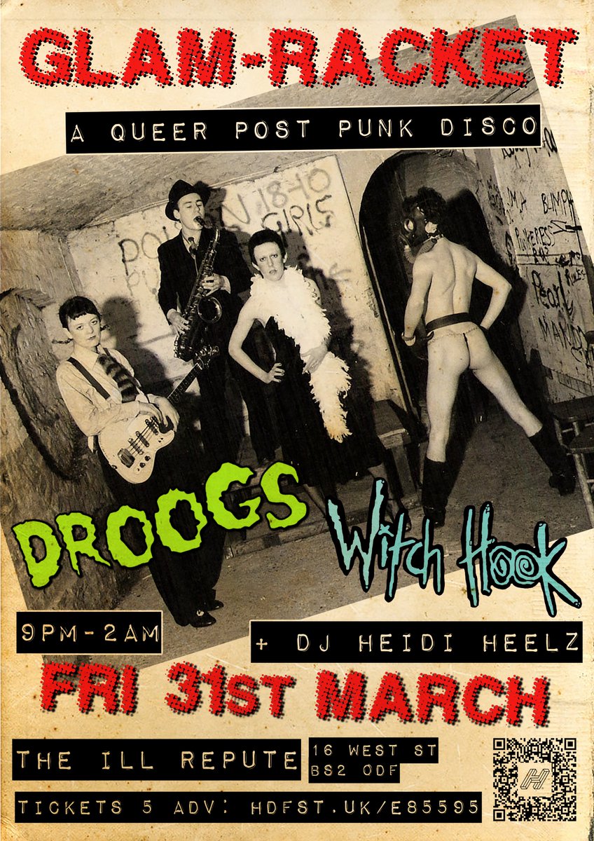 OK BRISTOL! 
Who is coming to this? Just a fiver for two amazing bands then dancing till 2am. BARGAIN
tix: hdfst.uk/E85595 
<a href="/droogsbristol/">DROOGS</a> <a href="/WitchHook/">Witch Hook</a> <a href="/theillrepute/">theillrepute</a>