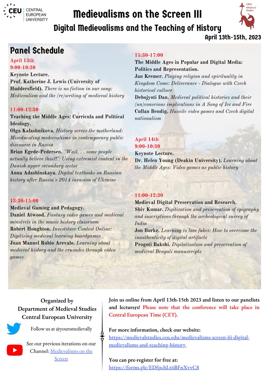jmrubio120's tweet photo. Attend our conference for free! Medievalisms on the Screen III will take place online from April 13-15. We will be discussing the intersection of medievalisms, politics, education and representation. 
Pre-register for free at https://t.co/5eP9zR1aMD
More information below! https://t.co/llTofnl6Kq