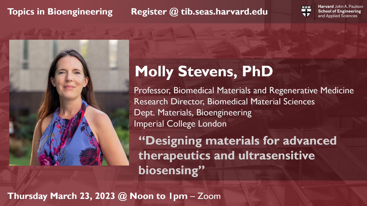 nikkommunology's tweet photo. for this week's @hseas #topicsbioeng, we e-welcome Molly Stevens of @imperialcollege @ImperialBioeng who will be giving an online seminar on 'designing materials for advanced therapeutics and ultrasensitive biosensing.' register for her talk on zoom @ https://t.co/mf6I7FJAHb! 🧬 https://t.co/GGGHv8i8Ro