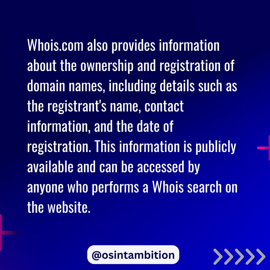 osintambition's tweet image. Unlocking the Power of OSINT with Whois.com: Explore Domain Ownership and Registration Details #OSINT #DomainLookup #WhoisSearch #WebsiteManagement #DomainRegistration #DomainTransfer #SSLCertificates #EmailHosting #WebHosting #WebsiteBuilder
