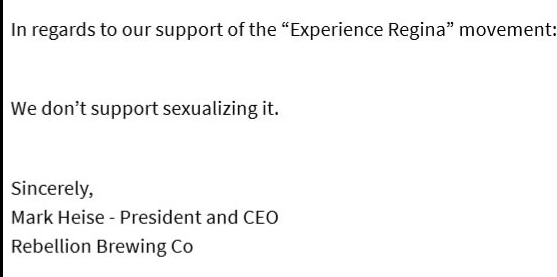 Statement from Mark Heise, owner of Rebellion Brewing, this morning.