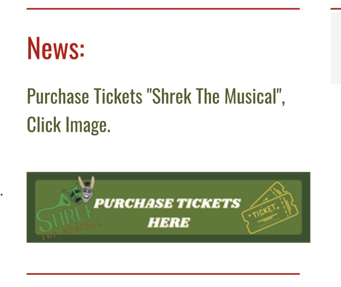 SimcoeDrama's tweet image. The virtual box office is open! To purchase your tickets to see our production of “Shrek the Musical,” please visit our website and click on the image (screenshot included). Thank you, and see you at the show! @SimcoeRedcoats @dsbn