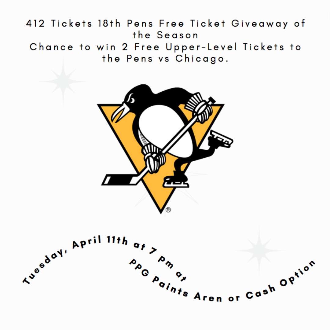 412Tickets's tweet photo. #PensFreeTicketGiveaway
Chance to win 2 Free Upper-Level Tickets to Pens vs Chicago Tue. 4/11 at 7pm or $20 via Cash App or Paypal
Giveaway starts Now ends Mon. 3/20 at 11:59pm
Follow, RT &amp; Tag Friends
You can Enter on our FB &amp; IG @412Tickets too
Winner agrees not to Resale Tix https://t.co/D35fdKM0mc