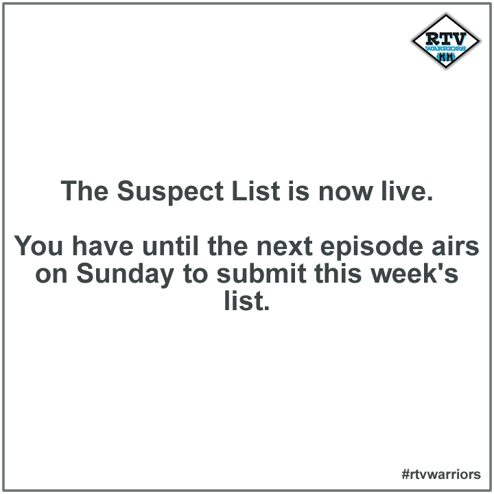 rtvwarriors's tweet photo. #demol #rtvwarriors #suspectlist #themole https://t.co/APsh7Rjtec