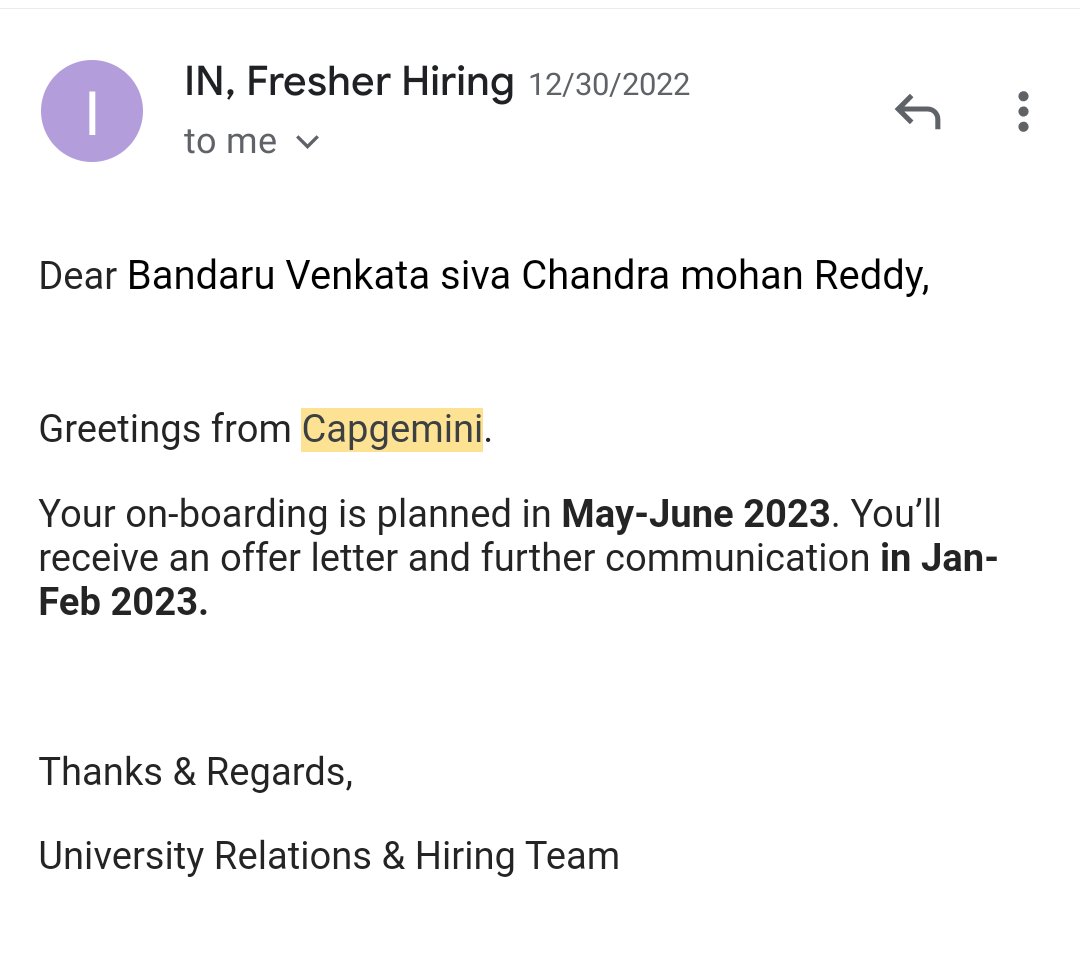 SivaChandraRed8's tweet photo. Dear @CapgeminiIndia @Capgemini @AshwinYardi, we need an exact confirmation on our onboarding status from your company. The latest email update has left us Mentally disappointed and uncertain.#TV9Telugu #NTVTelugu
 #OnboardUsCapgemini #OnboardingWeWant #OnBoardUsCapgemini https://t.co/SiAHniZVUd