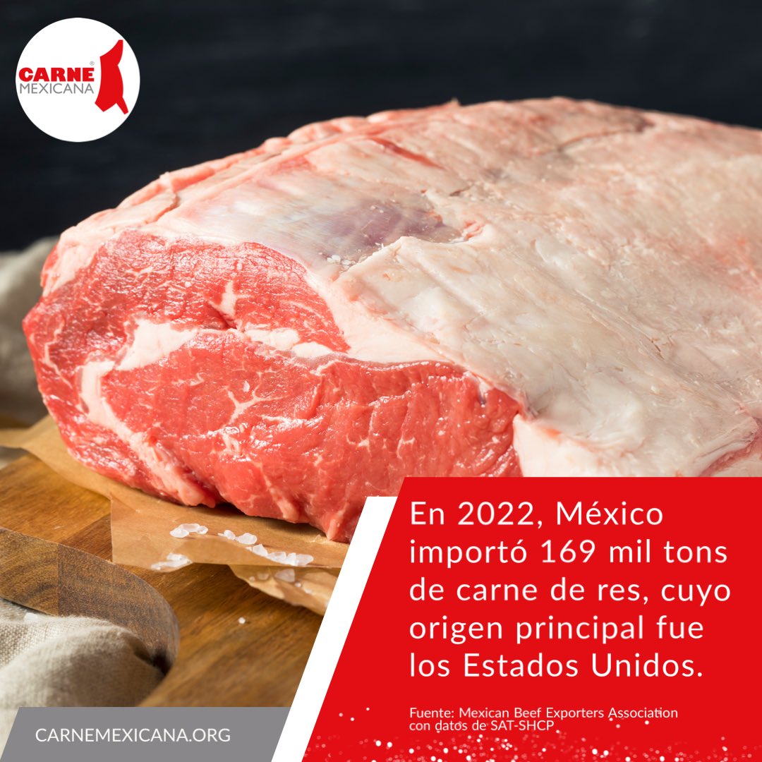 carnemexicana's tweet photo. En 2022, México importó 169 mil tons de carne de res, cuyo origen principal fue los Estados Unidos. #datosdecarne #comercioexterior #balanza #balanzacomercial #importaciones @SENASICA @Agricultura_mex @CNAgropecuario @ComceOficial @cceoficialmx https://t.co/hmMt77KO6y