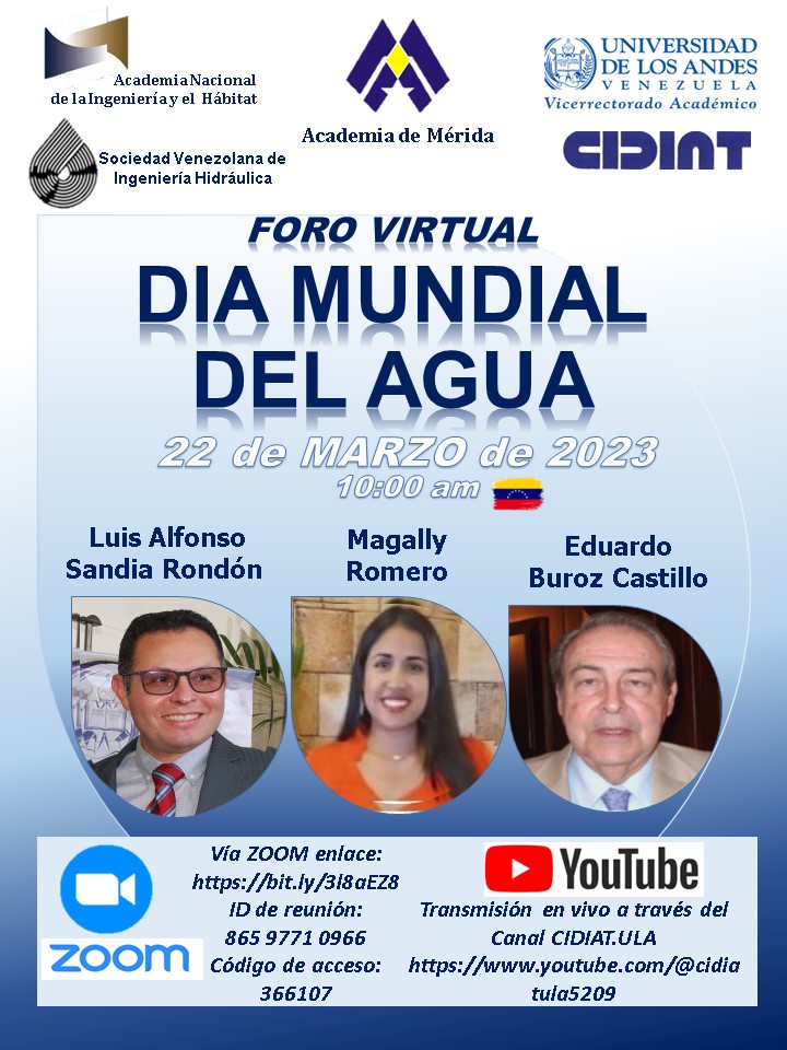 Este miércoles 22 los invitamos al Foro Virtual DIA MUNDIAL DEL AGUA. Ponente: Ing. MSc. Magally Romero. Tema: Uso del Agua Subterránea con fines de riego, considerando el cambio climático. Caso río Guache y Sarare, Edo. Portuguesa" vía ZOOM bit.ly/3l8aEZ8 y YouTube