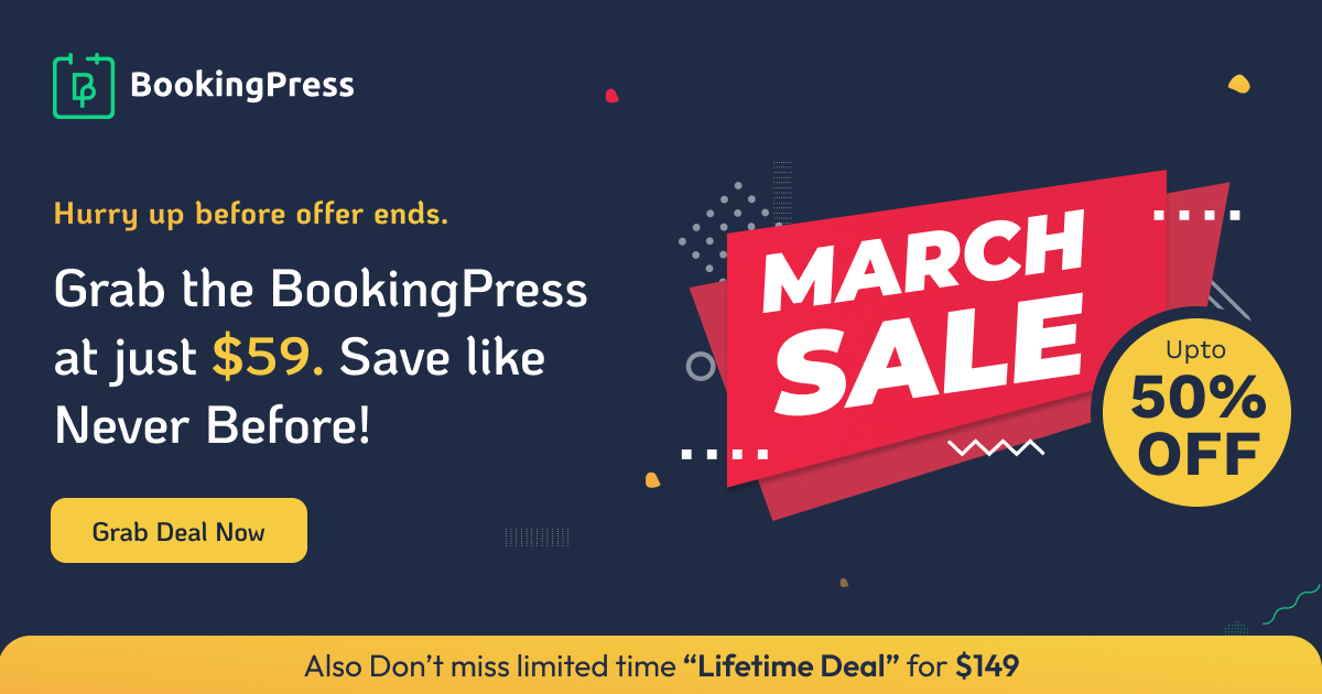 💥Hurry up! March Sale is now LIVE💥

🤩 Get up to 50% discount🔥 &amp; Access to 33+ premium add-ons and 15+ payment gateways for free. Don't miss out on this amazing opportunity to elevate your booking experience

👉Get Now: bookingpressplugin.com/pricing/ 
#WordPress #plugindeals #Website