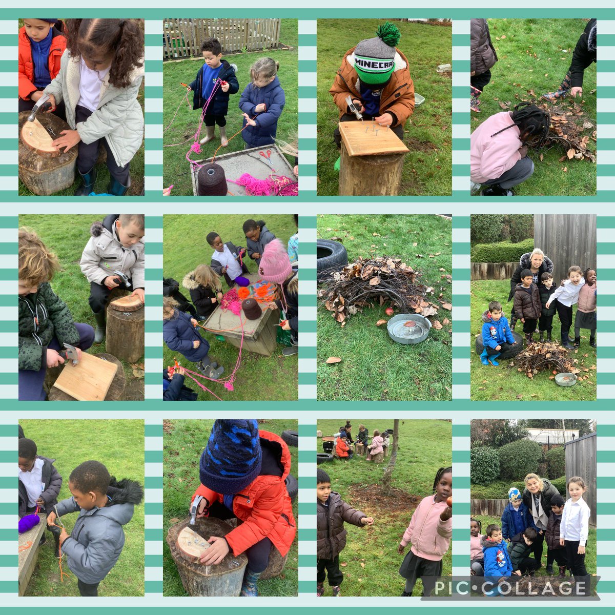 RecepStJamesNN5's tweet photo. The hedgehogs loved their forest school session this week! We made homes for the hedgehogs 🦔 used the hammers for the first time! And we read room on the broom and made our very own magical broom sticks 🪵🌿🌟 https://t.co/2ELs4JYvVj