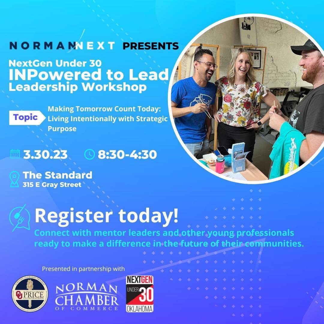 Norman NEXT (@normannext) on Twitter photo Join us for the NextGen: INPowered to Lead Workshop hosted by NextGen Under 30 and in partnership with Norman NEXT, <a href="/OUPriceCollege/">Price College of Business</a>, <a href="/jcplpOU/">JCPenney Leadership</a>, and <a href="/NORMANCHAMBER/">Norman Chamber</a>.
Register at nextgenunder30.com/workshop-norma… Join us for the NextGen: INPowered to Lead Workshop hosted by NextGen Under 30 and in partnership with Norman NEXT, <a href="/OUPriceCollege/">Price College of Business</a>, <a href="/jcplpOU/">JCPenney Leadership</a>, and <a href="/NORMANCHAMBER/">Norman Chamber</a>.
Register at nextgenunder30.com/workshop-norma…