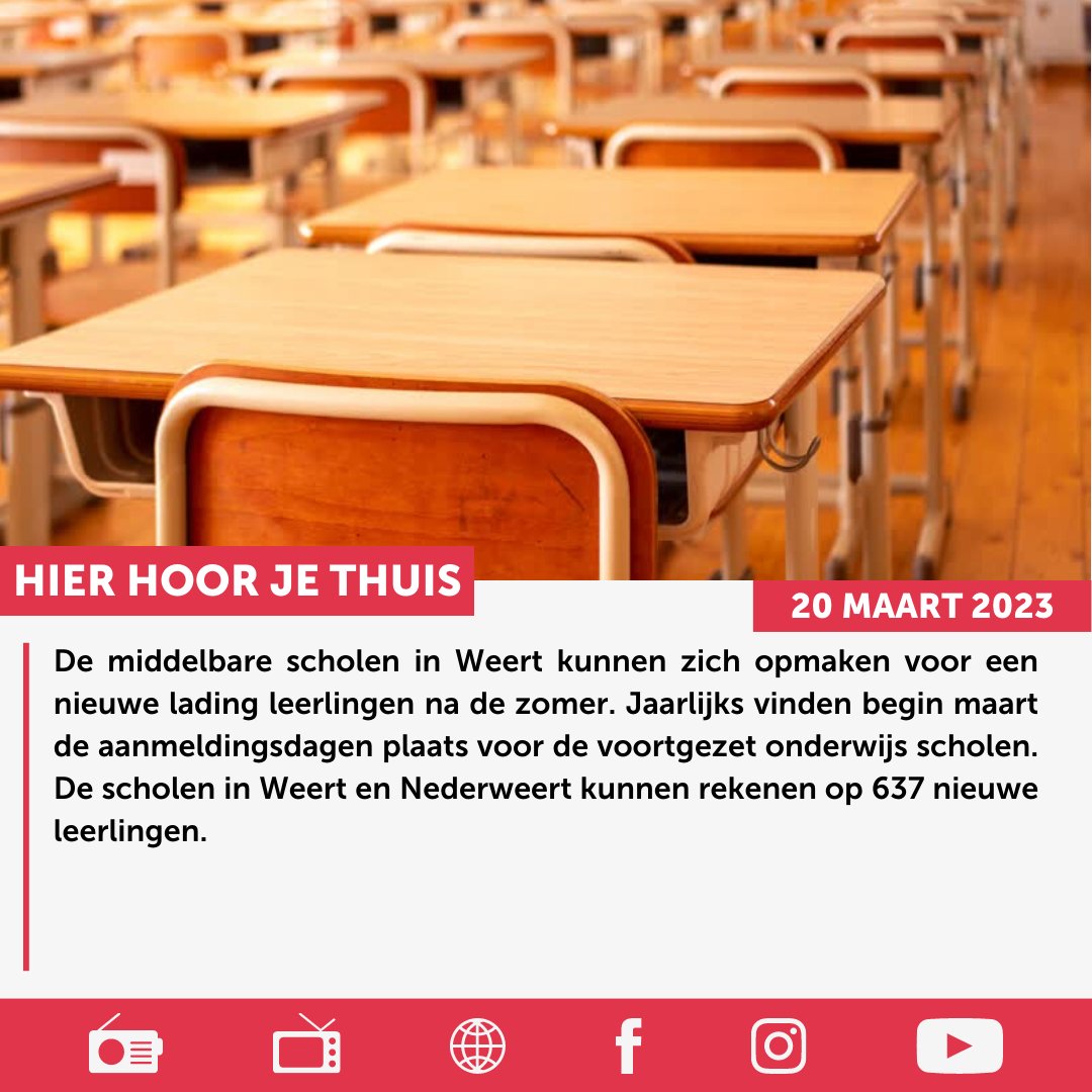 637 nieuwe leerlingen voor het Weerter en Nederweerter Voortgezet Onderwijs.

Lees het gehele artikel via WeertFM.nl