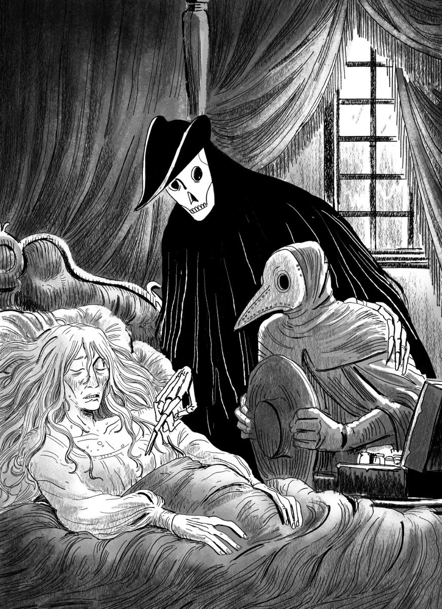 Skulkingfoxes's tweet photo. Many doctors have tried and failed to understand the plague that swept through the land. They, however, didn't have a Death as a godfather. https://t.co/F0ghUlOeAI