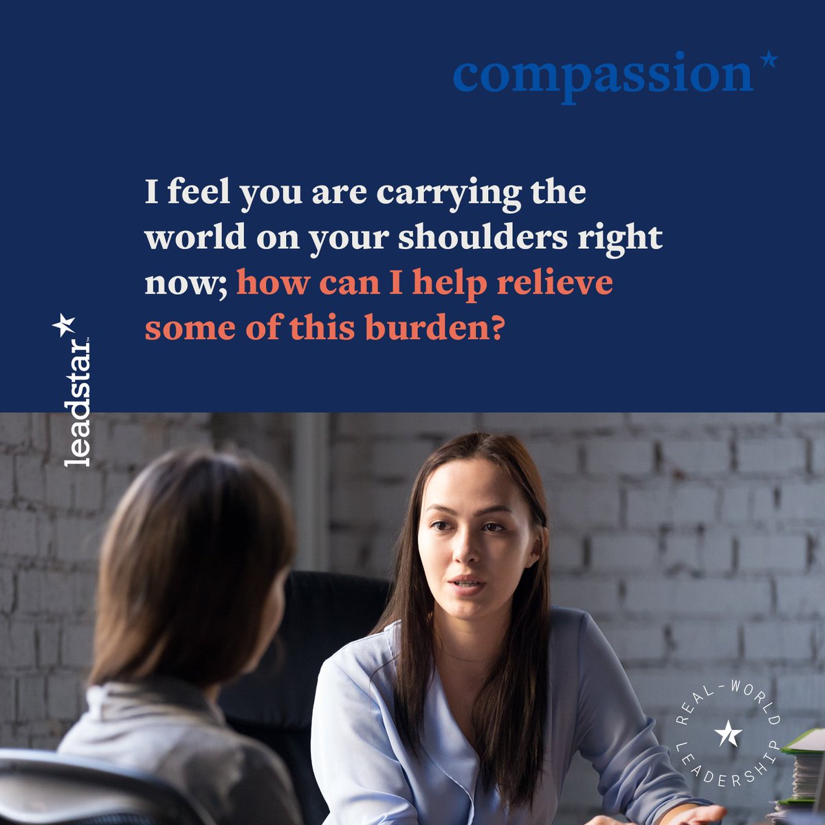 Empathy = “I feel…” 

Action = What can I do?” 

Empathy + Action = “Compassion” 

#leadstar #emotionalintelligence
