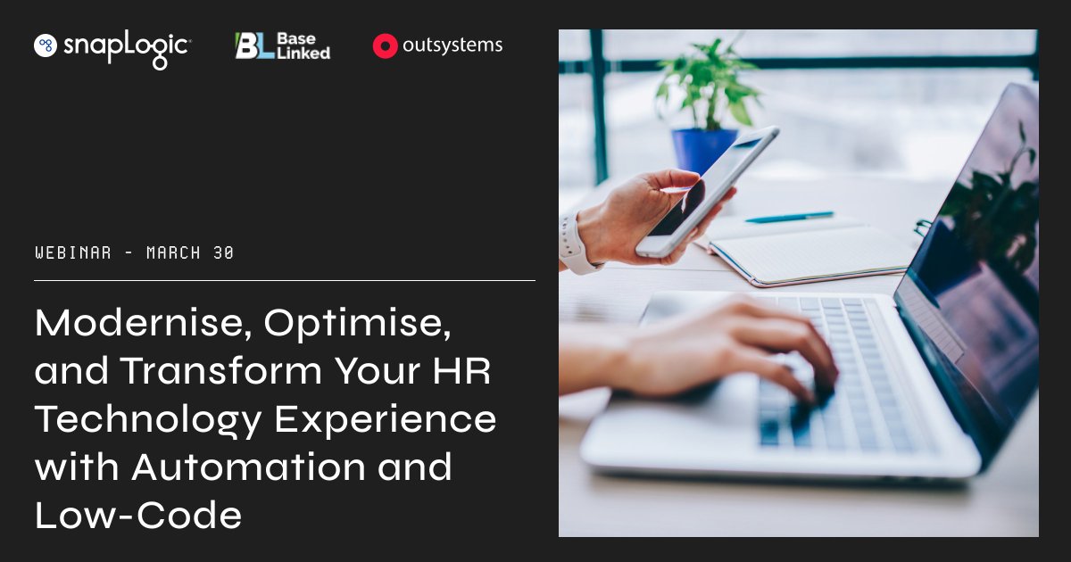 OutSystems's tweet image. How can you transform your #HR #technology stack to build and deliver frictionless employee experiences? 

Join us, @SnapLogic and #OutSystemsPartner BaseLinked on March 30 to discuss the best #software and #techniques to invest in: bit.ly/3lkNAq6
