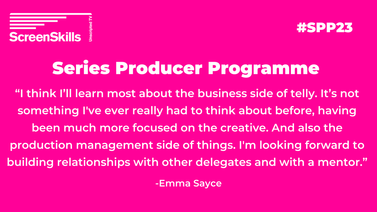 UKScreenSkills's tweet photo. We caught up with our new #SeriesProducerProgramme cohort to find out what appealed most to them about the #UnscriptedTVSkillsFund-ed training!
Emma Sayce is looking forward to developing her business and production management skills with training provider @TRC_media⬇️ #SPP23 https://t.co/h7TJg2vWCy