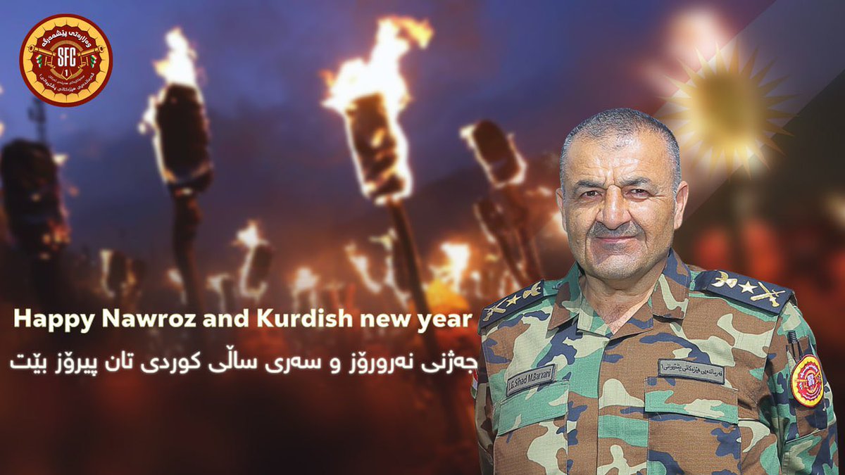 forces_command's tweet photo. On behalf of the officers and Peshmergas under our leadership,we extend our congratulations to all Kurds,the proud families of the Martyrs, and all the valiant Peshmergas on the return of Newroz and the Kurdish New Year
Sihad Barzani
Commandant of #1st_Supporting_Forces_command https://t.co/PmFUuto5KQ