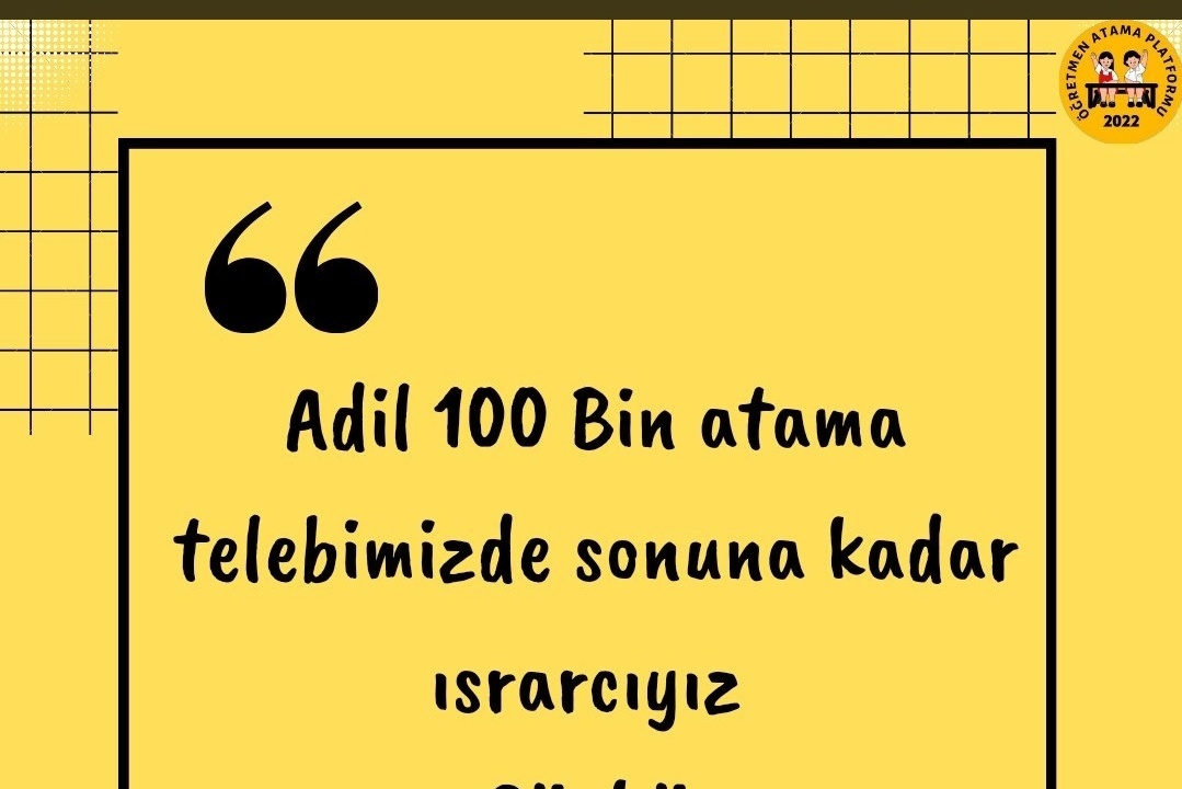 100 binden asla ama asla vazgeçmeyeceğiz. 

2022 KPSS puanıyla ADİL 100 bin atamayı alacağız.  

#Meb50BiniKabulEtmiyoruz