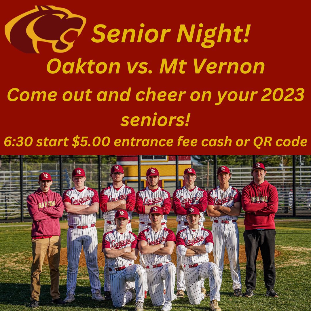 OHSCougarsBSB's tweet photo. Senior recognition begins at 6:00. See you there! https://t.co/BSXMDSzBpE