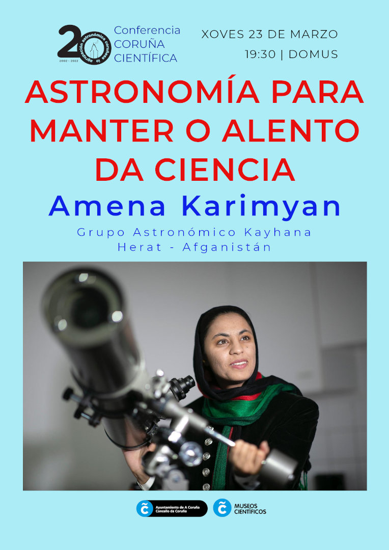 “Astronomía para manter o alento da ciencia”, conferencia na Coruña da científica afgá Amena Karimyan, fundadora de Kayhana, grupo que fixo educación e divulgación astronómica en Afganistán antes do regreso dos talibáns en 2021. Xoves 23 ás 19:30 na Domus. agrupacionio.com/gl/astronomia-…