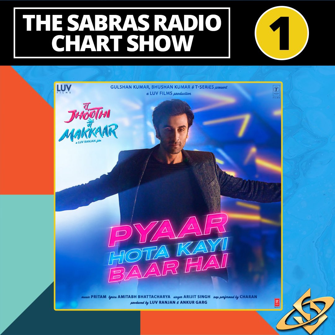 Still your number 1 song for the 3rd week on The Sabras Radio Chart Show, #PyaarHotaKayiBaar from the latest film with @ranbirrk and @ShraddhaKapoor titled #TuJhoothiMainMakkaar! Vocals by @arijitsingh and composed by @ipritamofficial 😍 will it stay in the top spot this week?