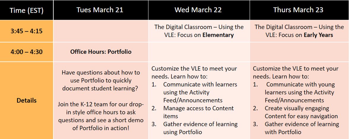 Welcome back, #OntEd!  Check out the VLE Educator Training Sessions taking place this week!   Visit this link to register: rb.gy/5wosdp 
#TrytheVLE <a href="/D2L/">D2L</a>