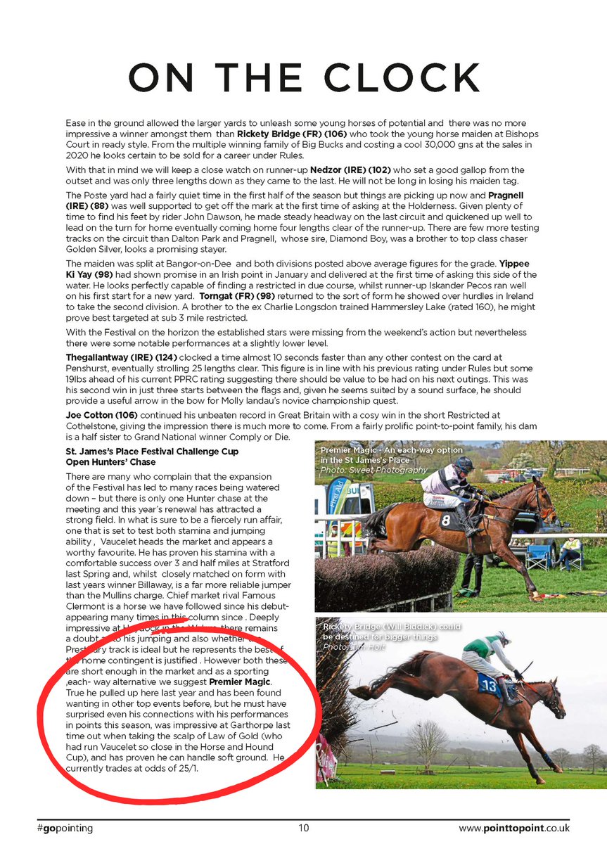 Relieved to see the team back in the office today - we thought they might be in the Caribbean after highlighting last Friday’s Cheltenham Hunters’ Chase winner Premier Magic in the ‘On The Clock’ section of ‘Go Pointing’!