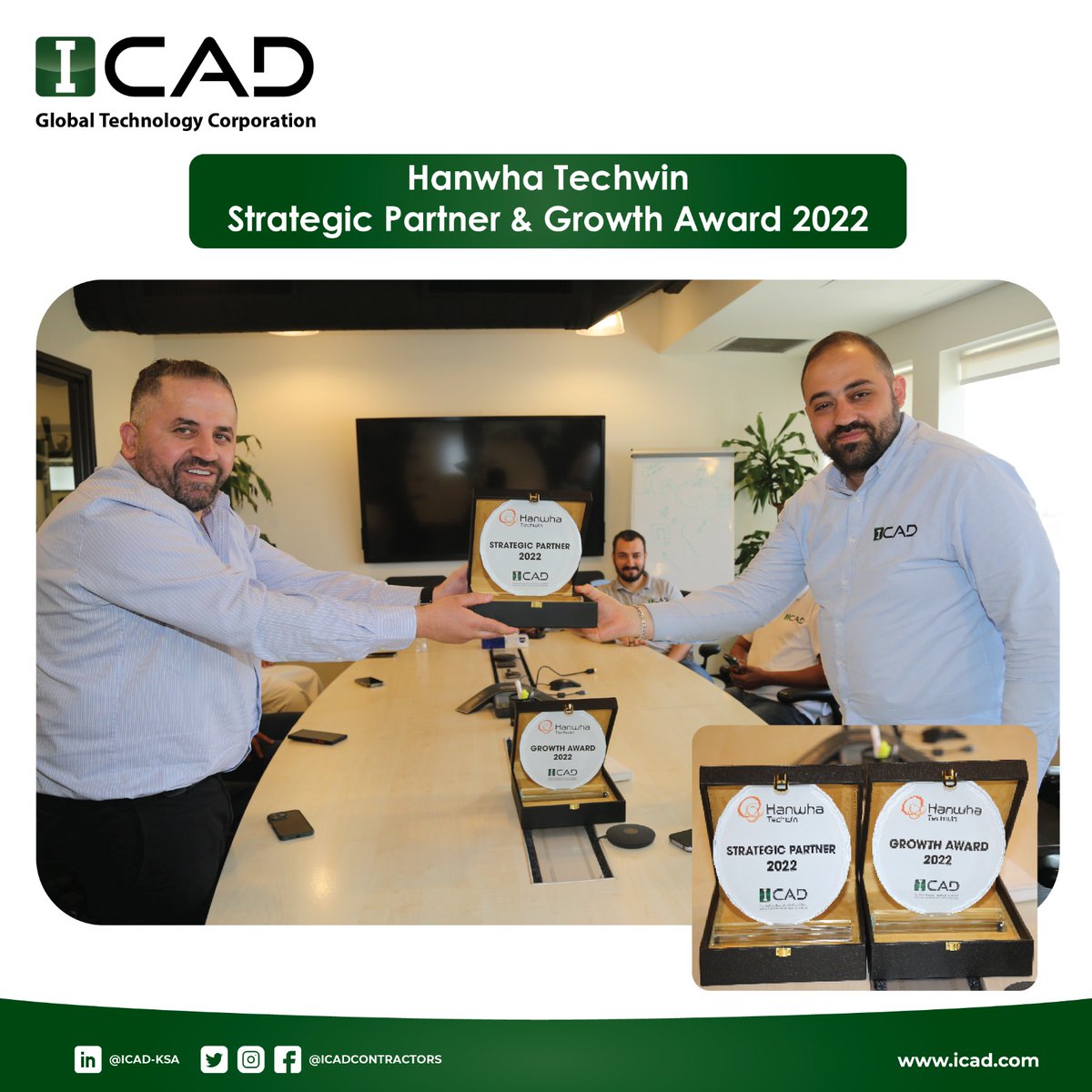 ICADCONTRACTORS's tweet photo. Another proud moment for ICAD! Hanwha Techwin awarded us the strategic partner award and the growth award for 2022.
#ICAD #award #HanwhaTechwin https://t.co/fbgKsAN1nn