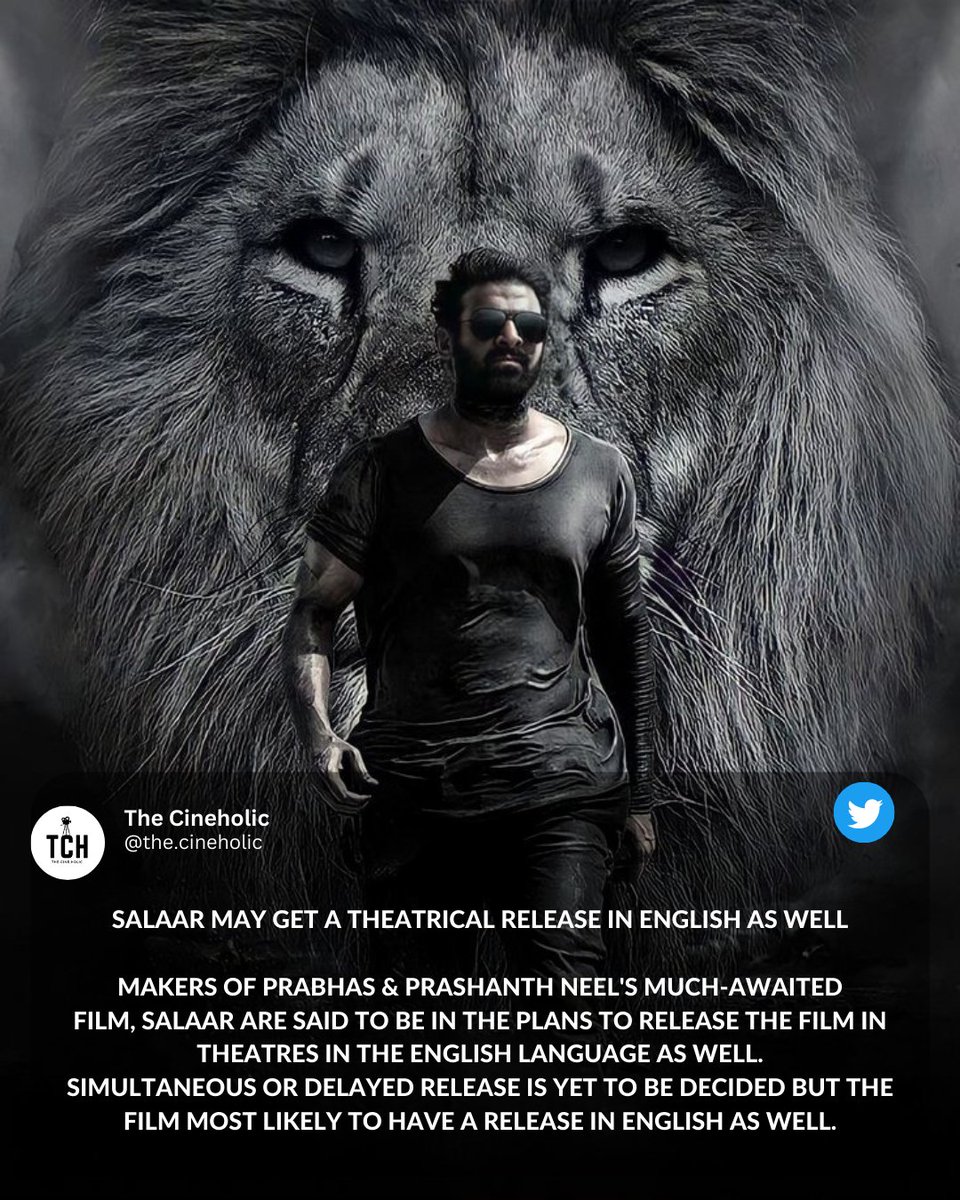 the_cine_holic's tweet photo. #Salaar may get a theatrical release in English as well #prabhas
#prabhasfans #prabhasraju #prabhasrajuuppalapati #darlingprabhas #saaho #prabhasdarling #baahubali #actorprabhas #tollywood #rebelstarprabhas #bahubali #prabhasfemalefans #raju #instaprabhas #radheshyam #bollywood https://t.co/qd24XU42CU