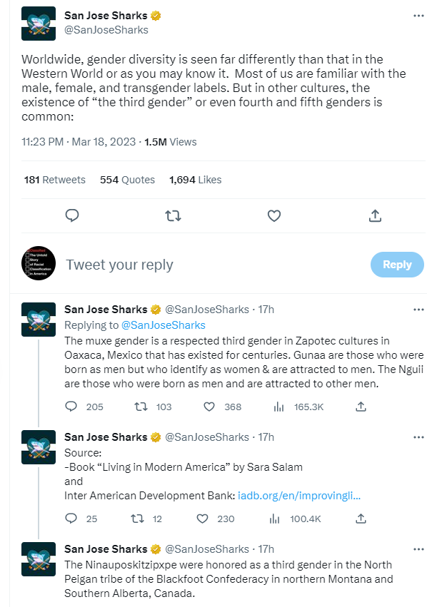 13013B's tweet photo. Why is an NHL team’s Twitter account lecturing fans about gender theory? https://t.co/zRFgF56Drk