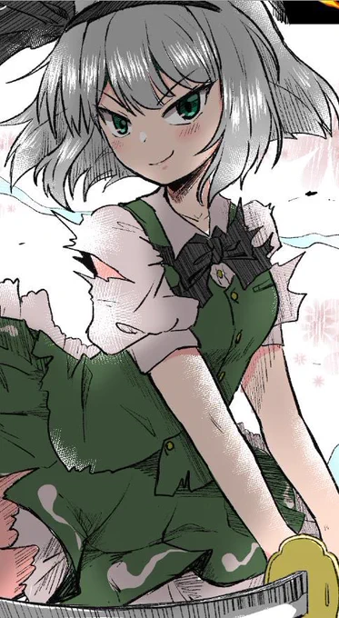 面白いタグが回ってきたので2年前ぐらいに描いたデフォルメ妖夢と割と最近描いた通常頭身妖夢#東方#デフォルメ絵描きの通常頭身絵 
