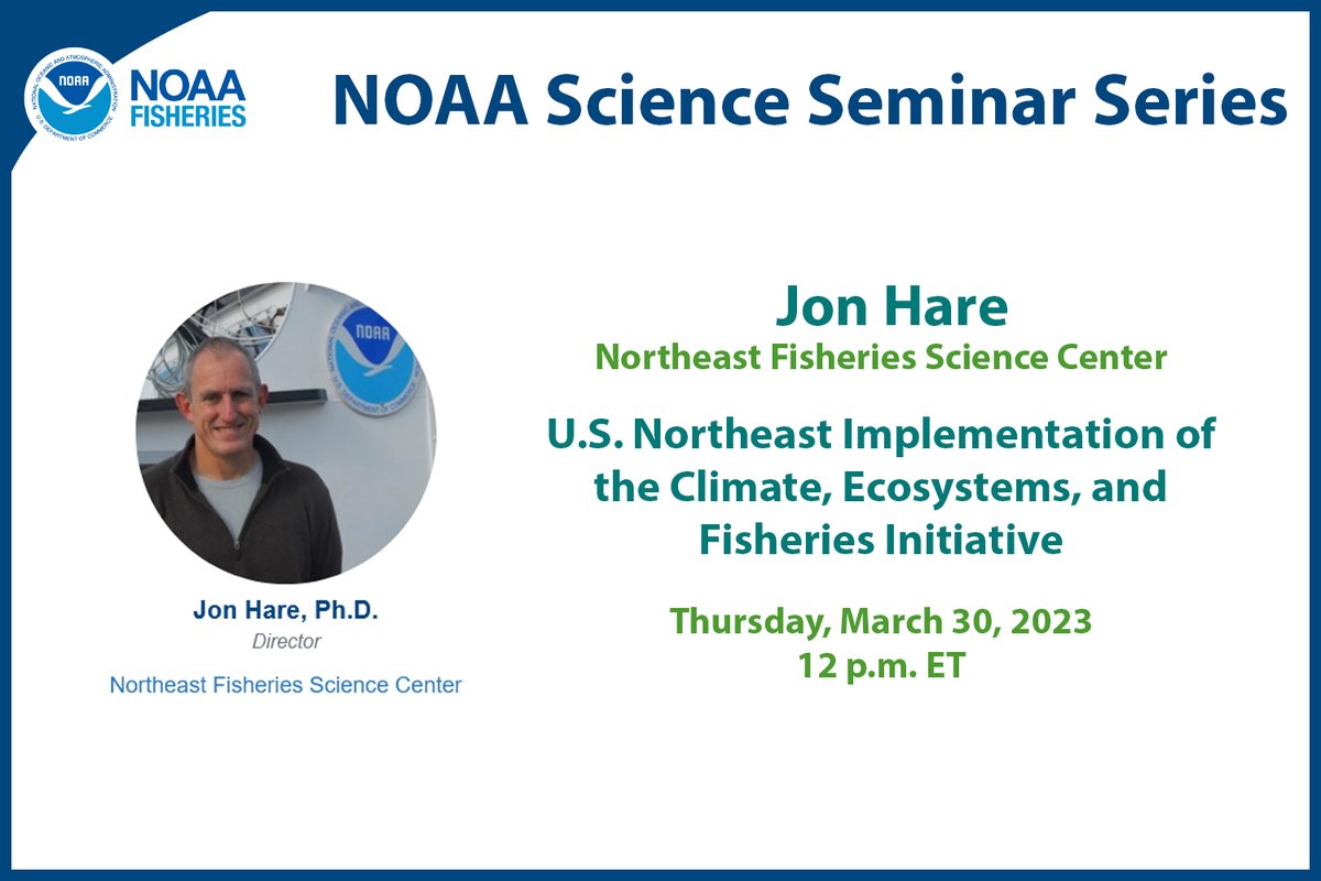NOAAFish_NEFSC's tweet photo. Tune in March 30 at 12pm ET for director Jon Hare’s webinar about Northeast Implementation of the Climate, Ecosystems, and Fisheries Initiative: https://t.co/7MP1om1xsV. About the initiative: https://t.co/hhy4QRpE8d. #NEFSCScience #NEFSCClimateScience #Climate #Fisheries #OneNOAA https://t.co/PvaeXQGeO8