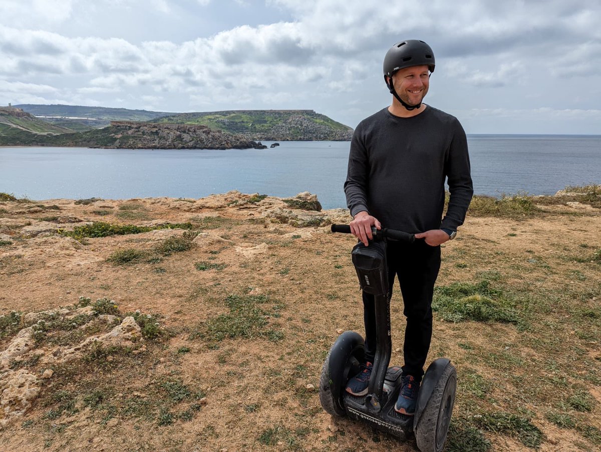 My first roll on a segway. Happy to report that I shifted my weight forward after this pic and didn’t go freewheeling back over the cliff. So that’s a win ⁦@VisitMaltaUK⁩ ⁦@TravWriters⁩ #BGTWMalta #MoreToExplore