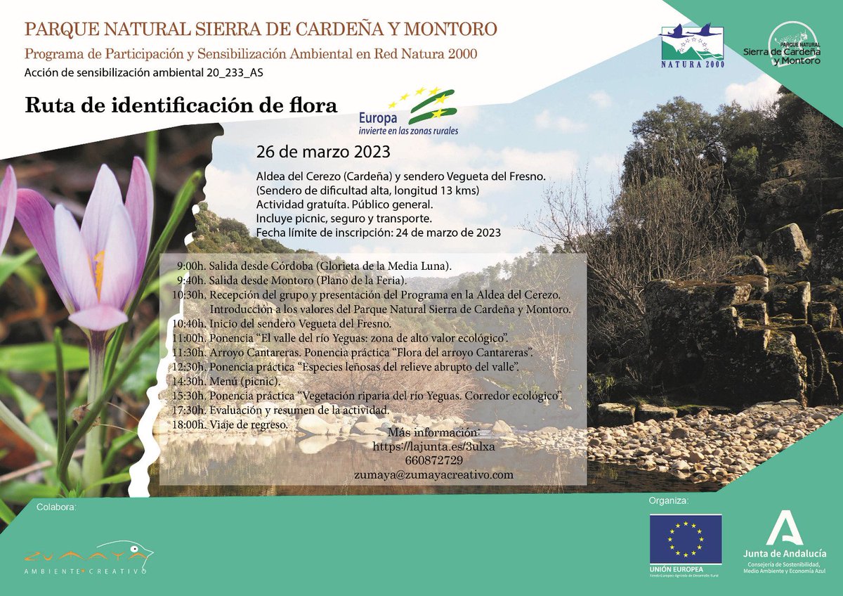 ZumayaAc's tweet photo. PN Sª Cardeña y Montoro: Ruta para identificación de flora, Sendero  Vegueta del Fresno, dificultad ALTA. Experiencia botánica de Rafael Tamajón y Natalia Sánchez. Inscripciones en: https://t.co/MqLnJAn7vz  por orden de llegada, con prioridad a quien no haya participado antes! https://t.co/row38KfJzg