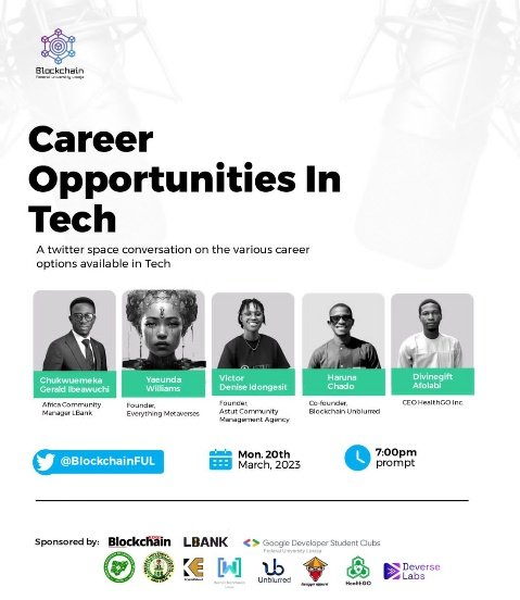 EniolaKayode20's tweet photo. Discover career opportunities in tech that fit your skillset and interests. 

Come this evening at 7PM WAT, Live on Twitter Spaces. It's a couple of hours to go, See you there! https://t.co/8QoPndVUst
