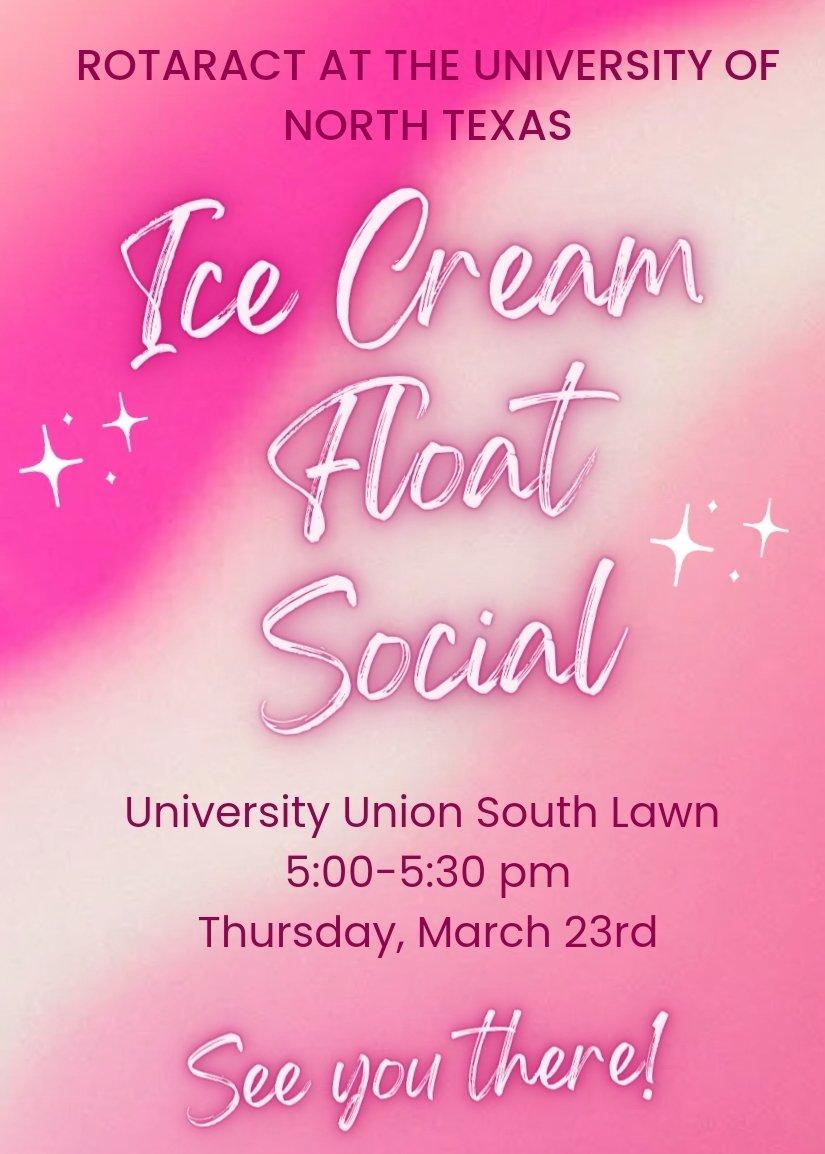 Hello everyone, we hope you had a great spring break and look forward to seeing you at this week's ice cream float social! 

Note: In case of rain, the meeting will be moved inside