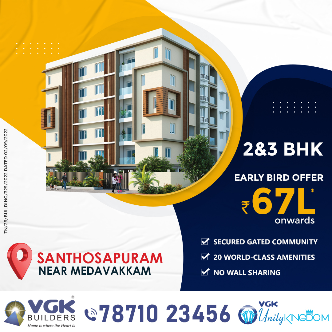 vgk_builders's tweet photo. Experience the life of utmost comfort at VGK Unity Kingdom, Santhosapuram. Book 2, 2.5 & 3 BHK homes at the VGK Unity Kingdom. Call us at 07871023456
#vgkbuilders #vgkunitykingdom #cmdaapproved #easttambaram #realestate #flatsforsale #chennai #budgetflats https://t.co/Lg5NaNkt7B