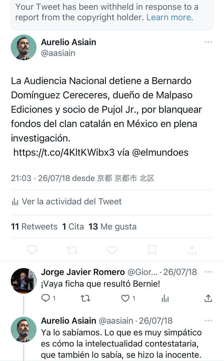 Eliminalia, la empresa barcelonesa que blanquea reputaciones a criminales de todo el mundo, hizo que el tuit que pongo aquí desapareciera de los buscadores, porque así lo solicitó el criminal ahí mencionado.